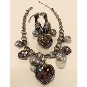 Vintage heart necklace and bracelet set